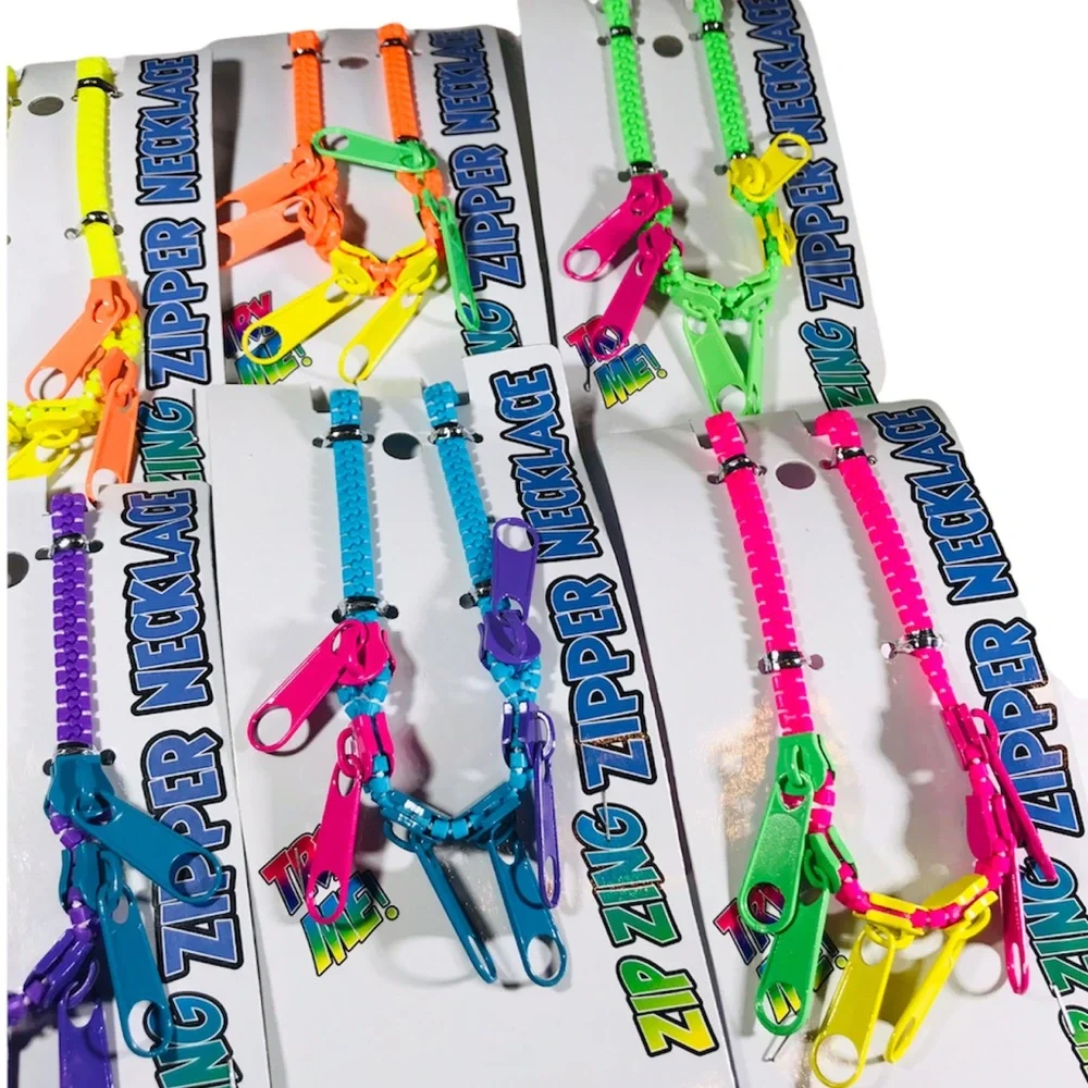 Neon Green Zipper Retro Statement Streetwear Necklace